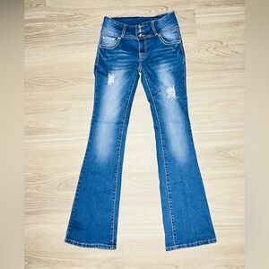 Silver Diva Womens Denim Jeans Light Wash Wide Leg Rhinestone Size 7 Trendy